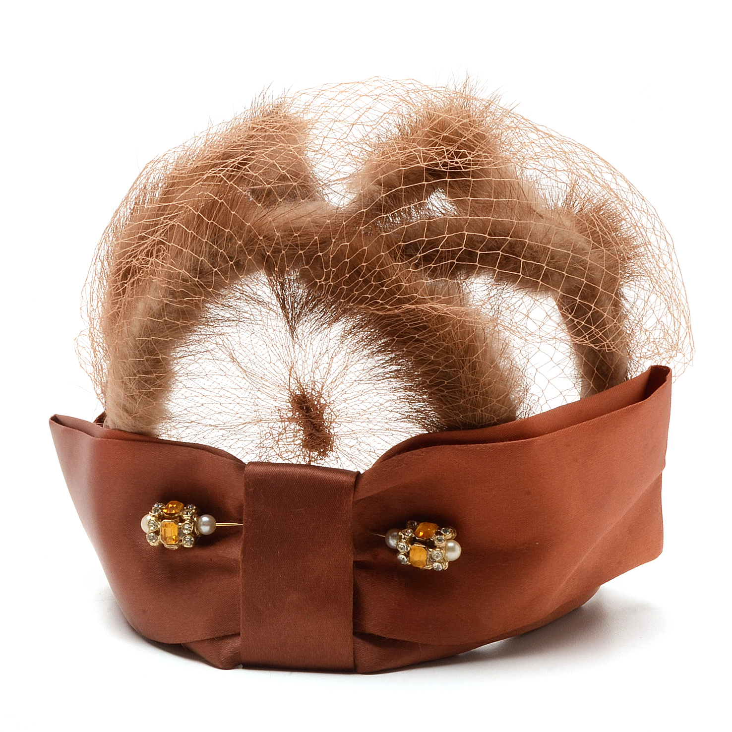 Women's Vintage Mink-Trimmed Half Hat with Hat Pins