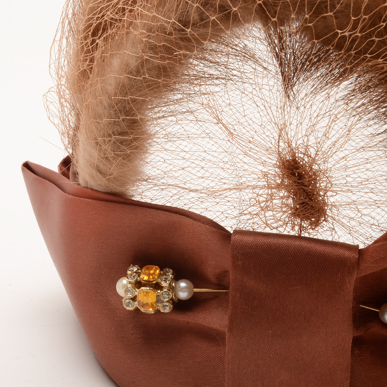 Women's Vintage Mink-Trimmed Half Hat with Hat Pins