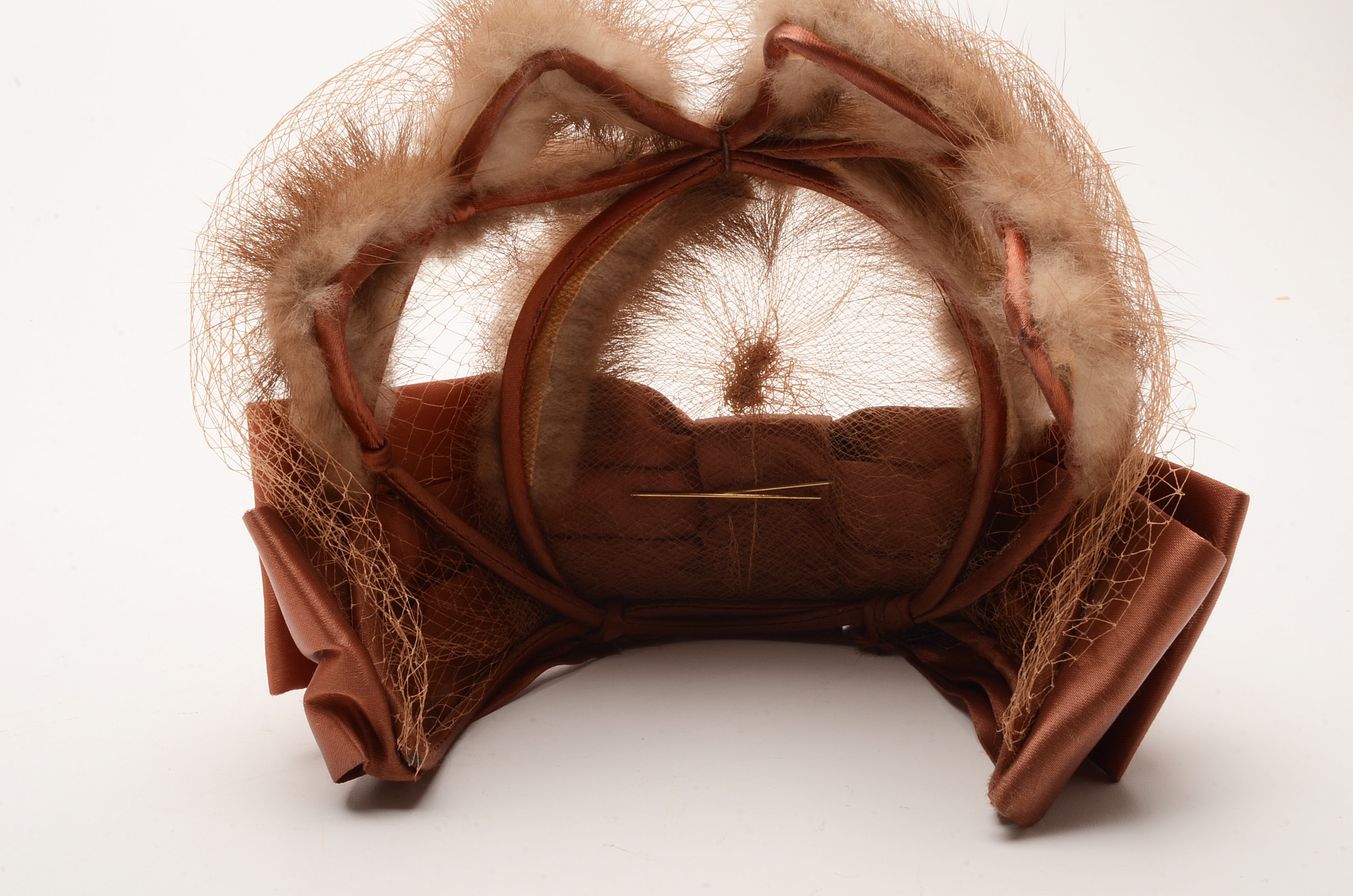 Women's Vintage Mink-Trimmed Half Hat with Hat Pins