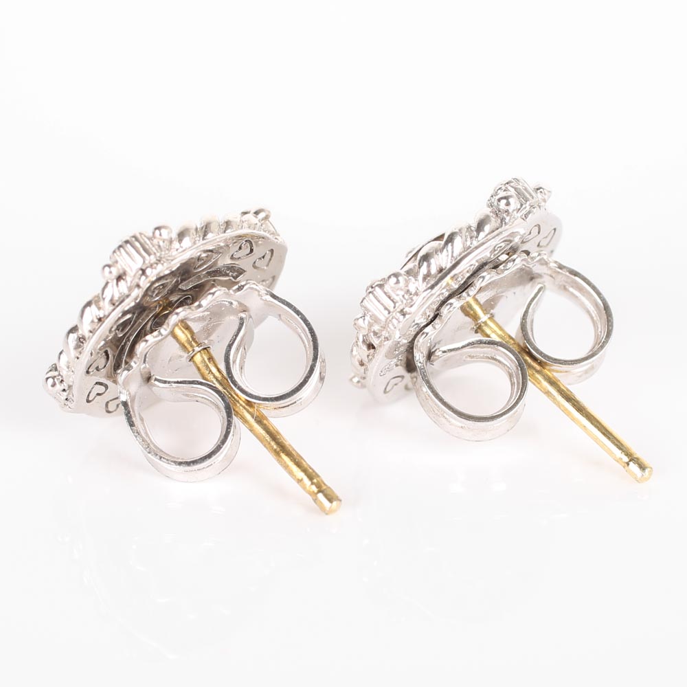 Judith Ripka Sterling Silver and 18K Yellow Gold Diamond Earrings