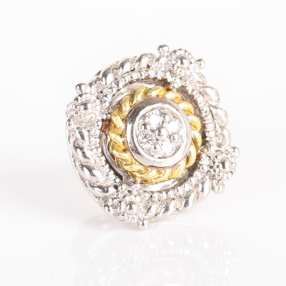 Judith Ripka Sterling Silver and 18K Yellow Gold Diamond Earrings