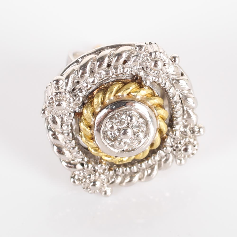 Judith Ripka Sterling Silver and 18K Yellow Gold Diamond Earrings