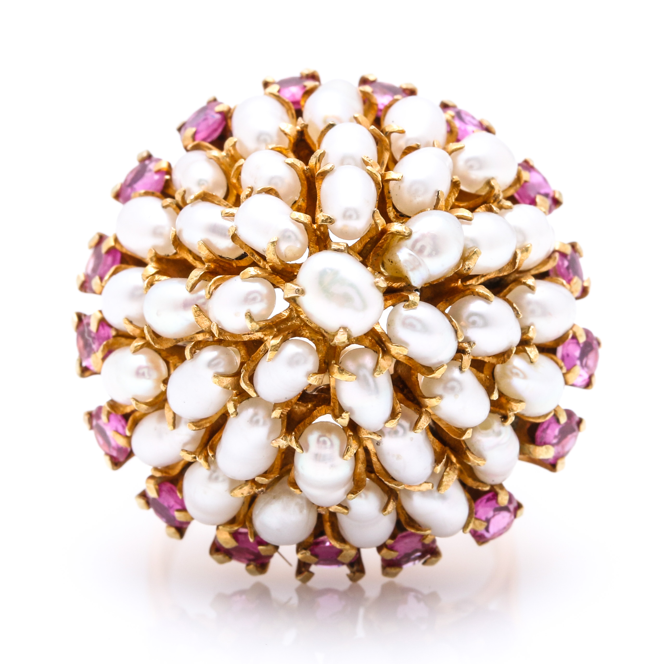 14K Yellow Gold Cultured Pearl and 1.40 CTW Ruby Dome Ring