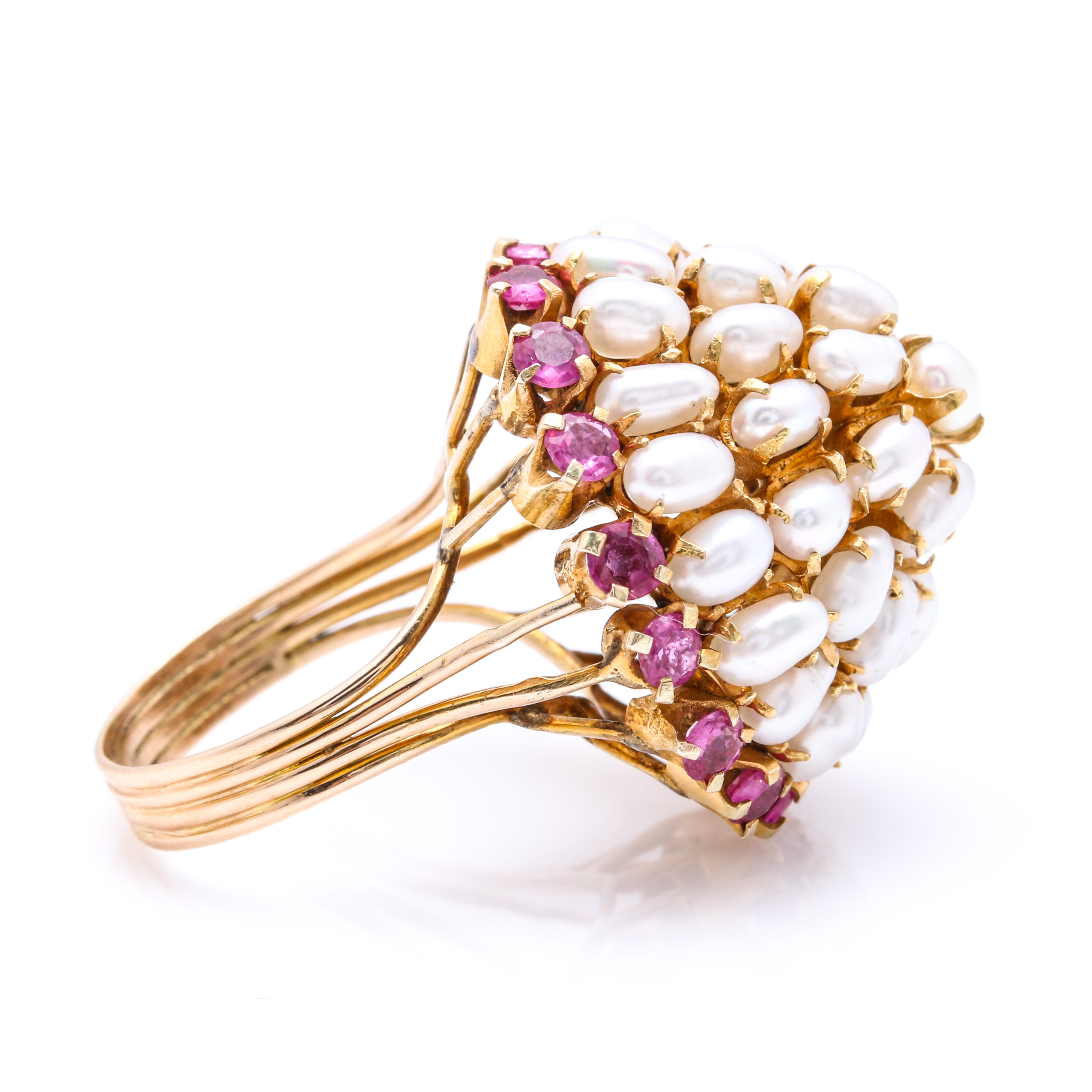 14K Yellow Gold Cultured Pearl and 1.40 CTW Ruby Dome Ring