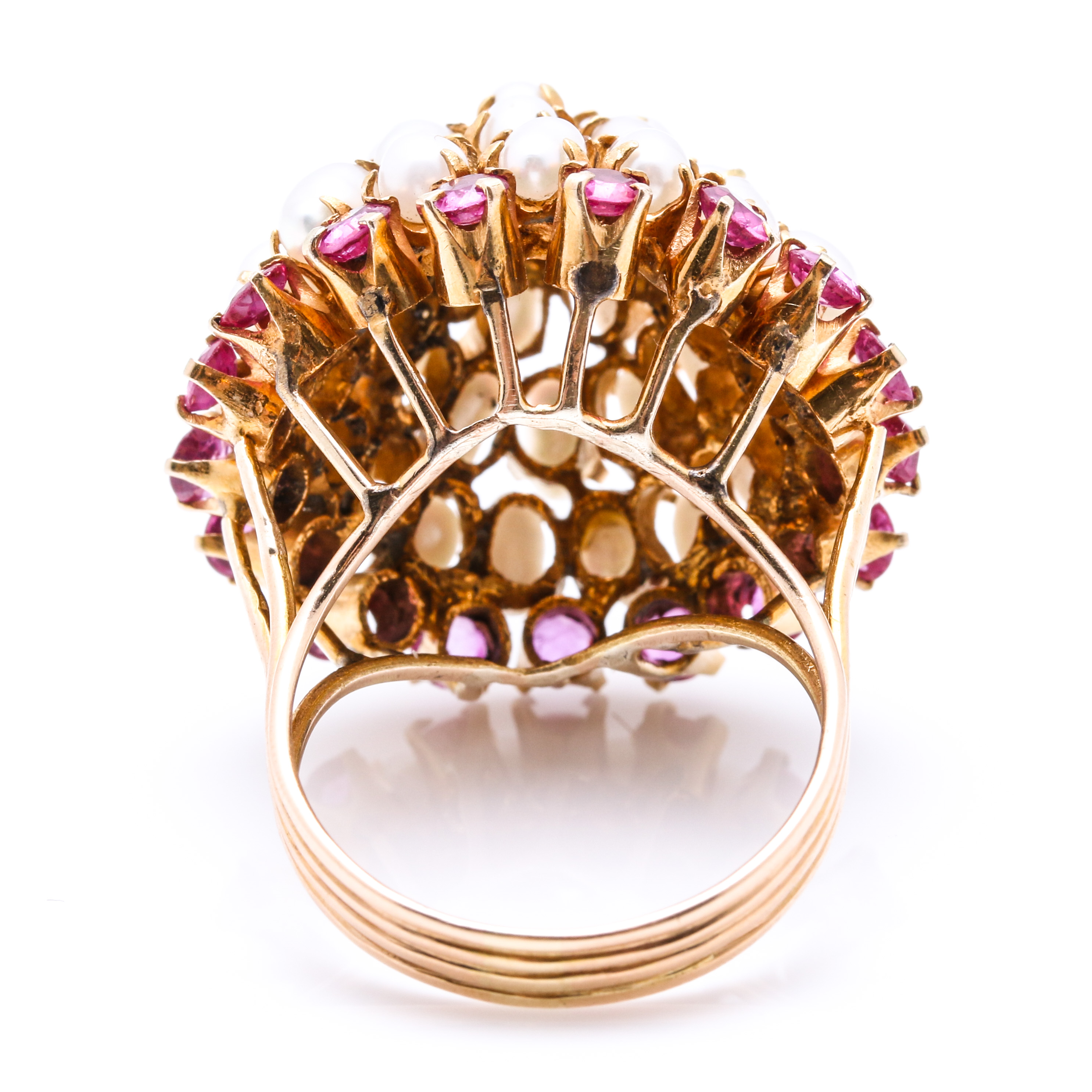 14K Yellow Gold Cultured Pearl and 1.40 CTW Ruby Dome Ring