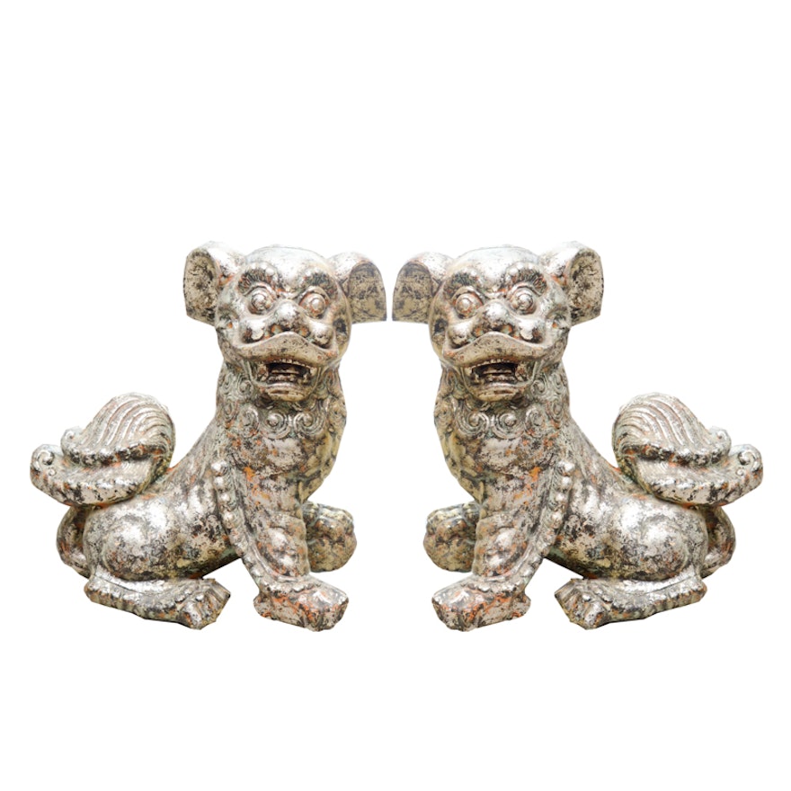 Pair of Metallic Ceramic Chinoiserie Guardian Lion Figures