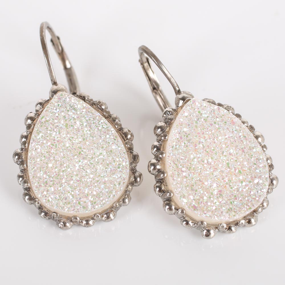 Sterling Silver Druzy Quartz Teardrop Earrings
