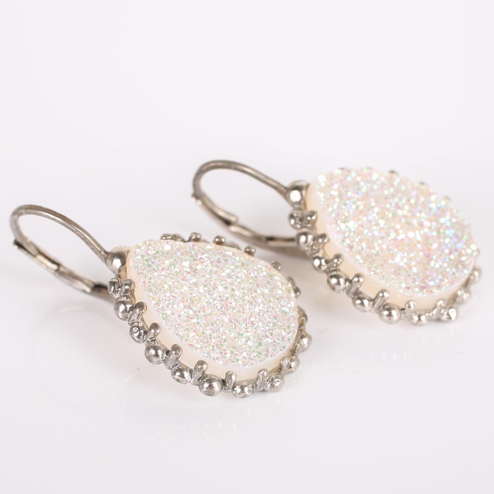 Sterling Silver Druzy Quartz Teardrop Earrings