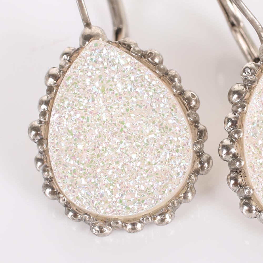 Sterling Silver Druzy Quartz Teardrop Earrings