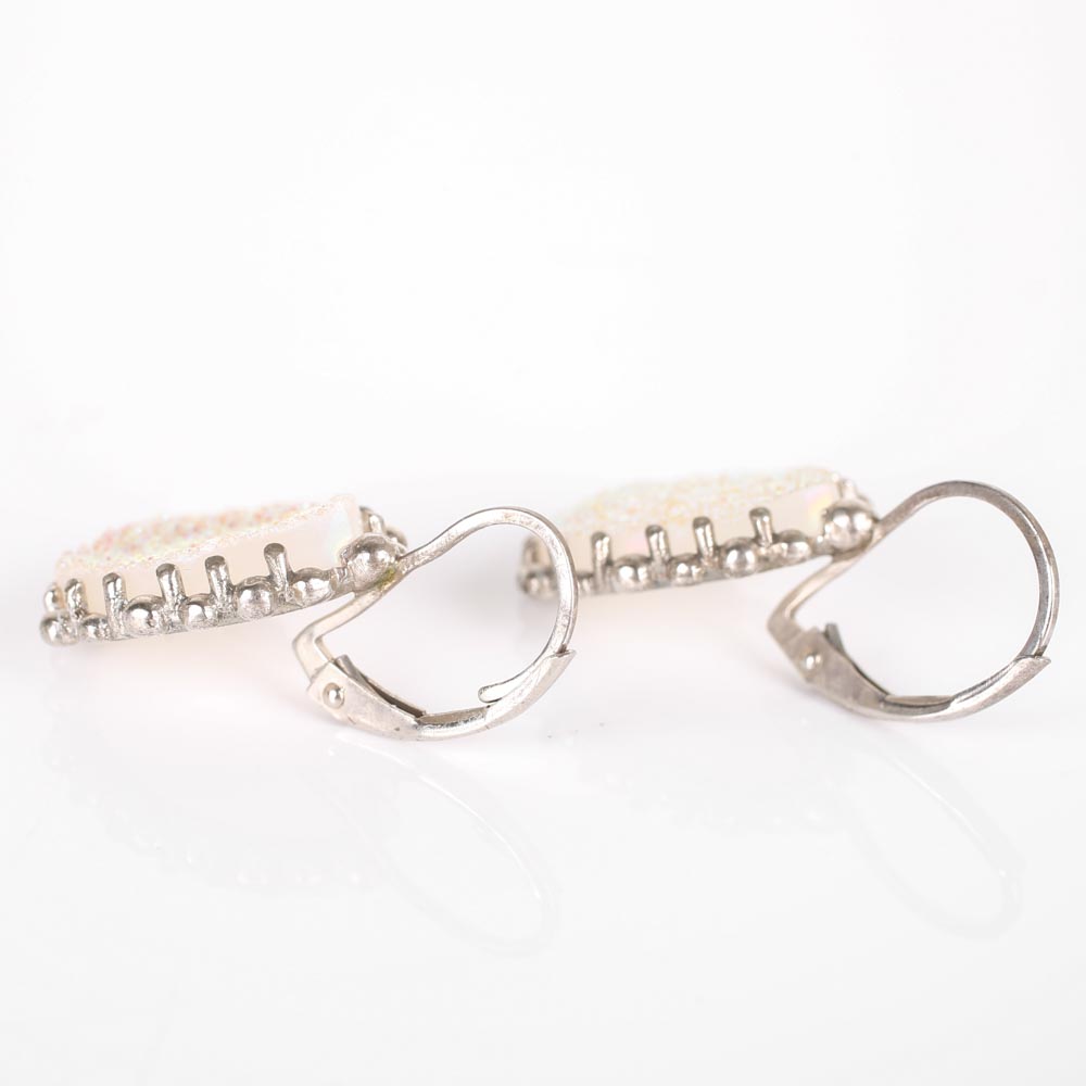 Sterling Silver Druzy Quartz Teardrop Earrings