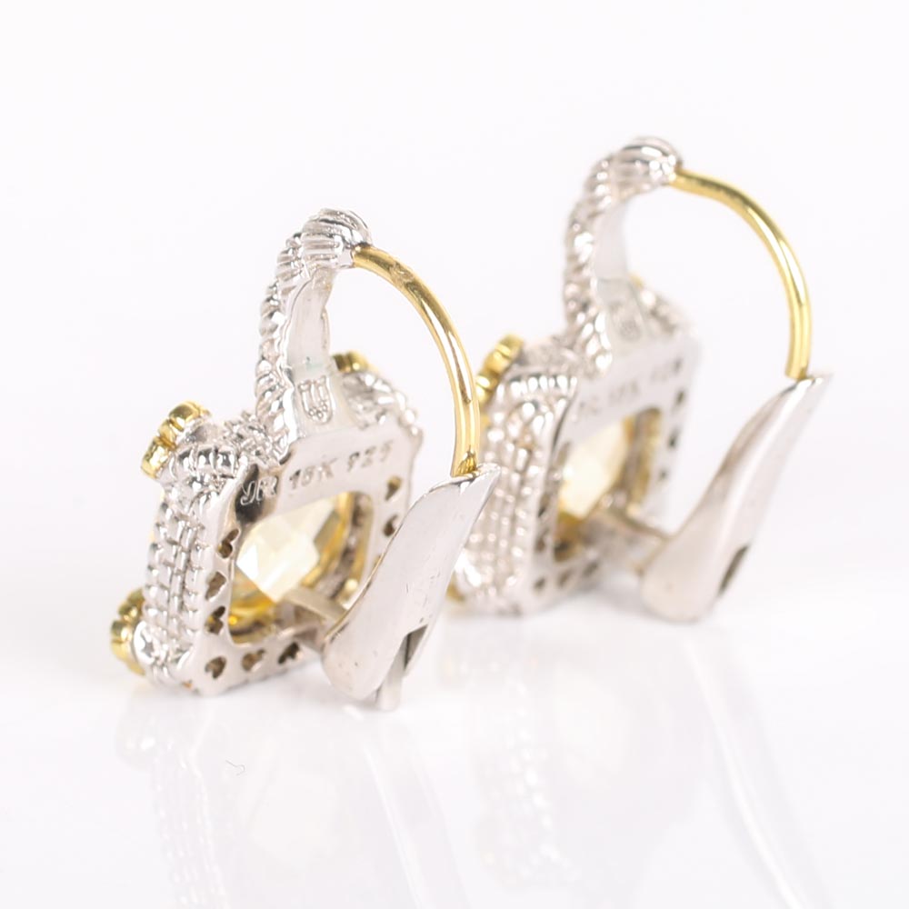 Judith Ripka Sterling Silver and 18K Yellow Gold Yellow Crystal and Diamond Earrings