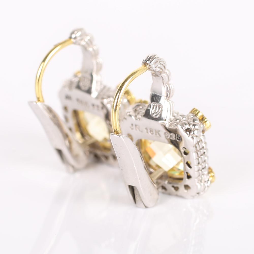 Judith Ripka Sterling Silver and 18K Yellow Gold Yellow Crystal and Diamond Earrings