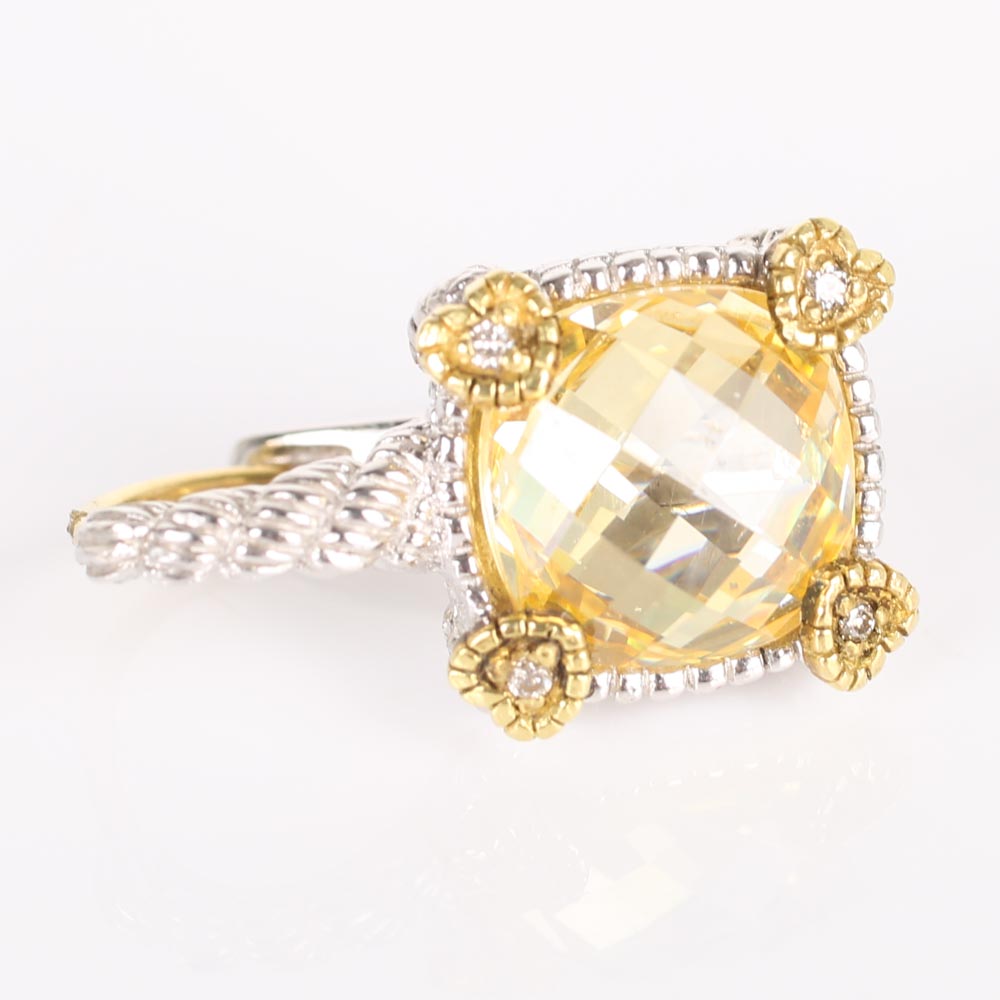 Judith Ripka Sterling Silver and 18K Yellow Gold Yellow Crystal and Diamond Earrings