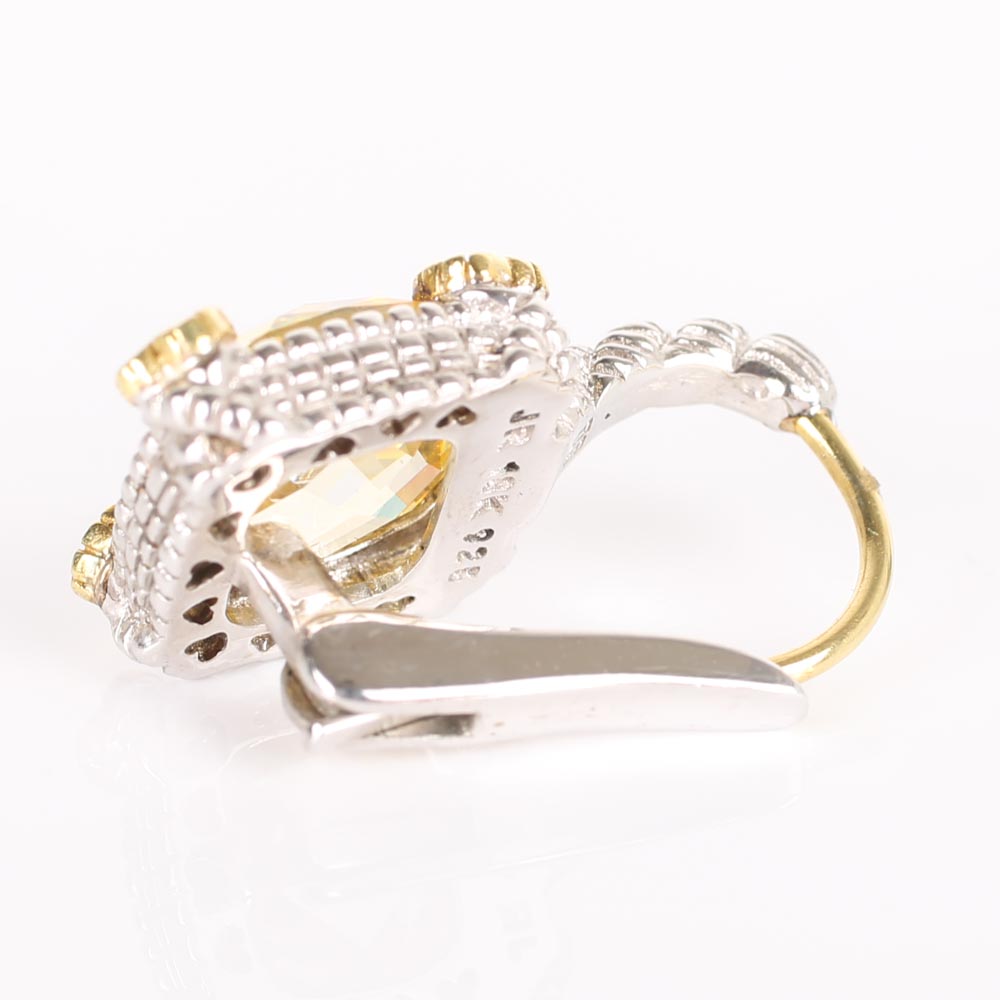 Judith Ripka Sterling Silver and 18K Yellow Gold Yellow Crystal and Diamond Earrings