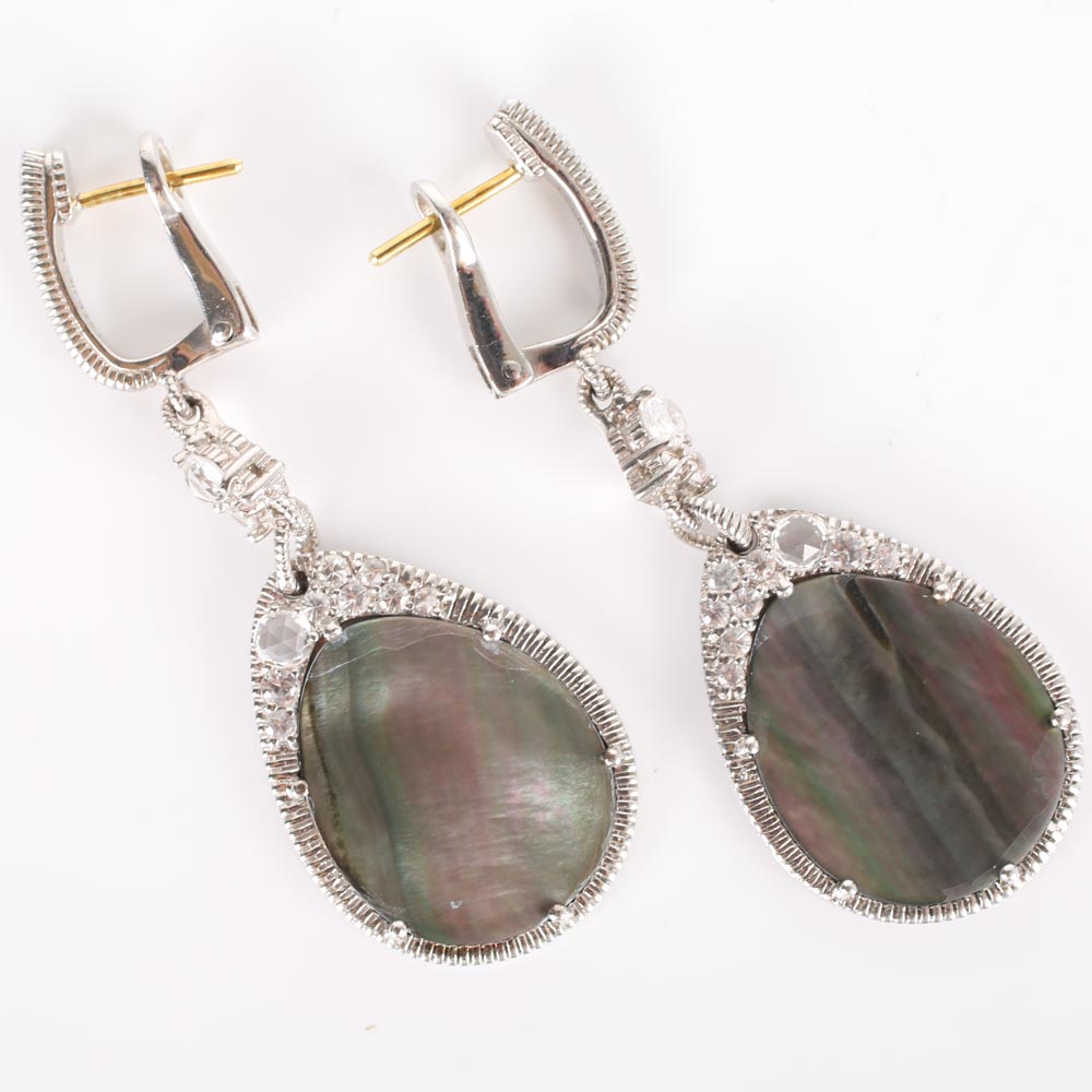 Judith Ripka Sterling Silver and 18K Yellow Gold Mother of Pearl and White Sapphire Earrings