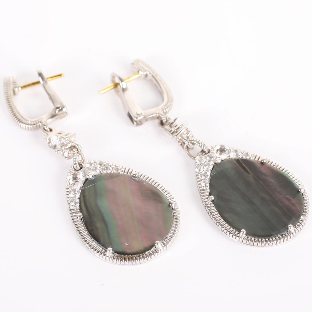 Judith Ripka Sterling Silver and 18K Yellow Gold Mother of Pearl and White Sapphire Earrings