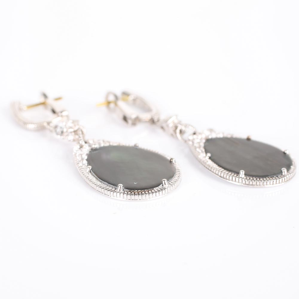 Judith Ripka Sterling Silver and 18K Yellow Gold Mother of Pearl and White Sapphire Earrings