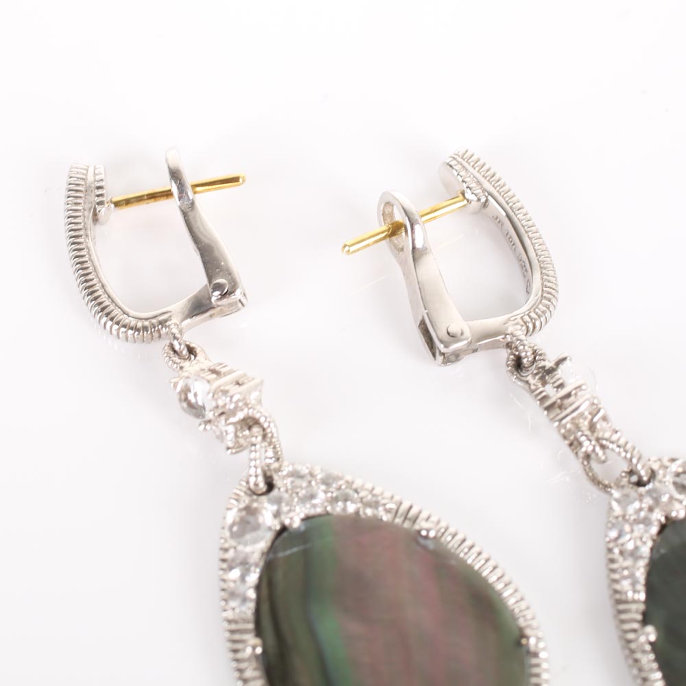 Judith Ripka Sterling Silver and 18K Yellow Gold Mother of Pearl and White Sapphire Earrings