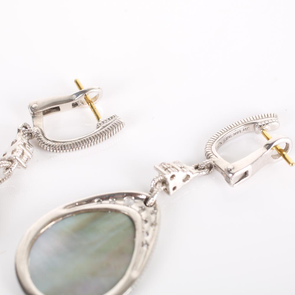 Judith Ripka Sterling Silver and 18K Yellow Gold Mother of Pearl and White Sapphire Earrings