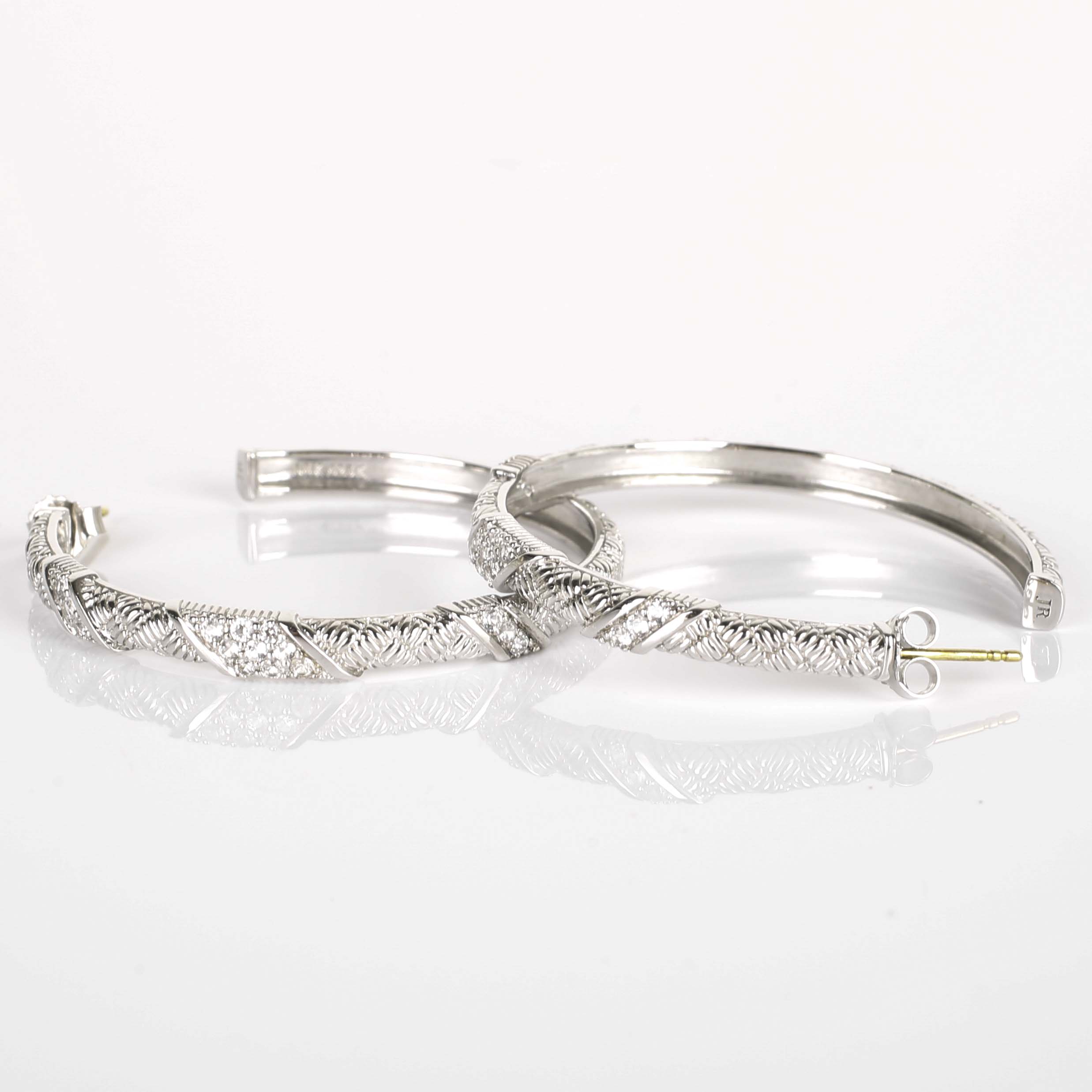 Judith Ripka Sterling Silver and 18K Yellow Gold White Sapphire Hoop Earrings
