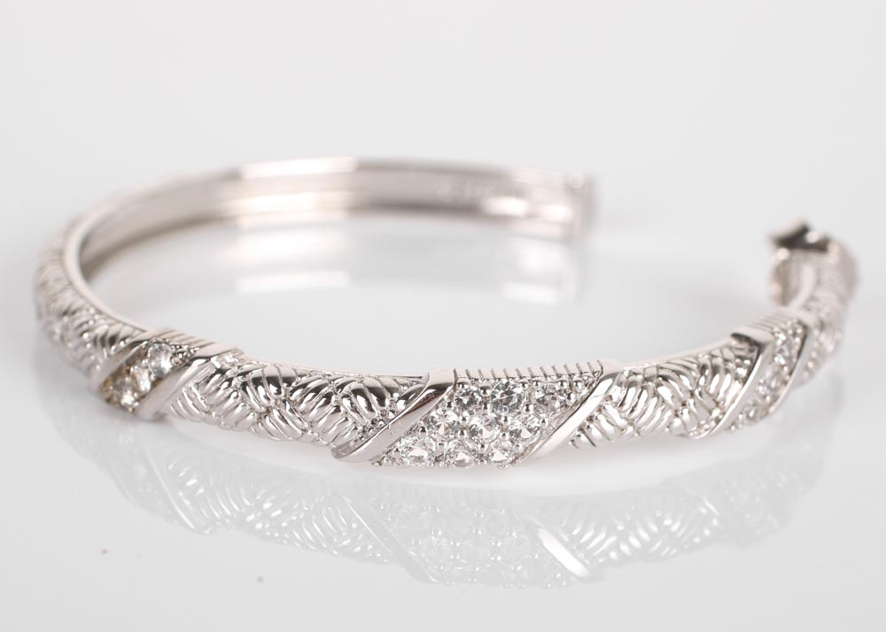 Judith Ripka Sterling Silver and 18K Yellow Gold White Sapphire Hoop Earrings