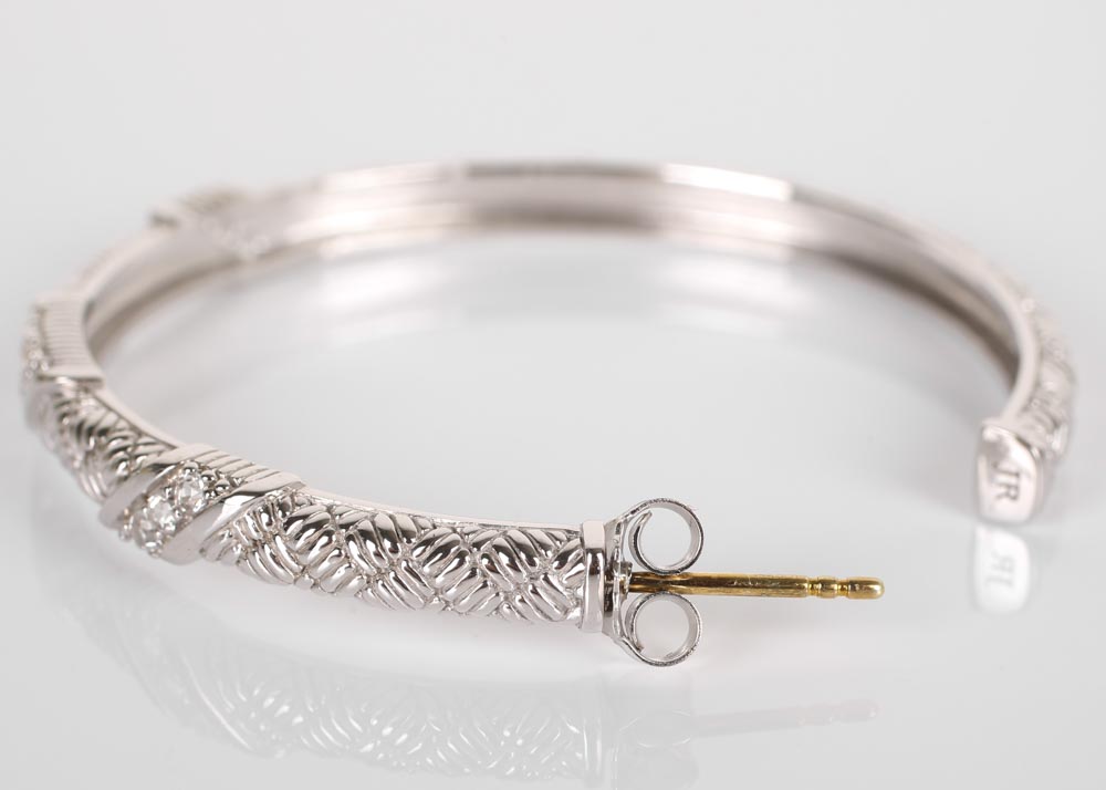 Judith Ripka Sterling Silver and 18K Yellow Gold White Sapphire Hoop Earrings