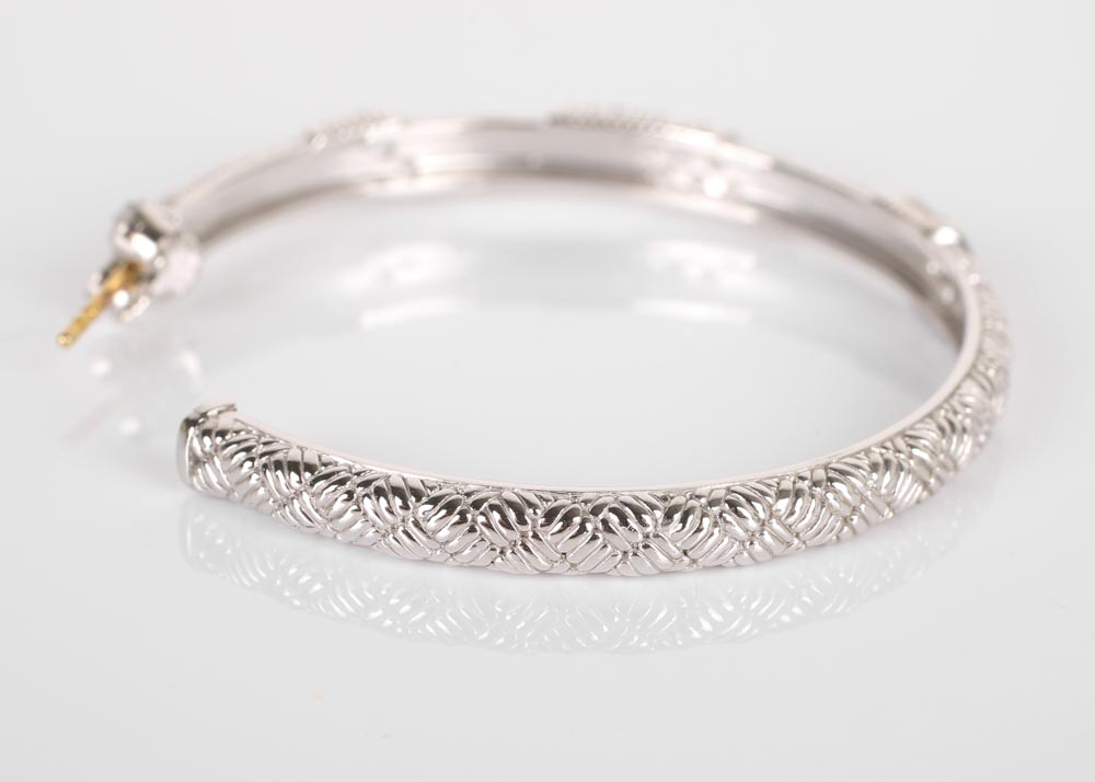 Judith Ripka Sterling Silver and 18K Yellow Gold White Sapphire Hoop Earrings