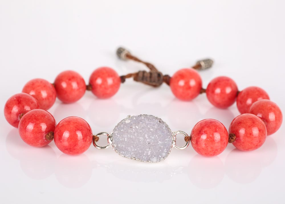Nina Nguyen Coral Bead and Druzy Quartz Bracelet