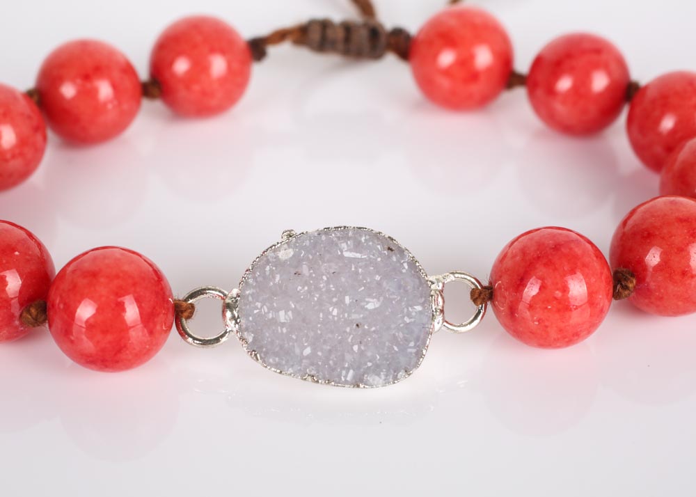 Nina Nguyen Coral Bead and Druzy Quartz Bracelet