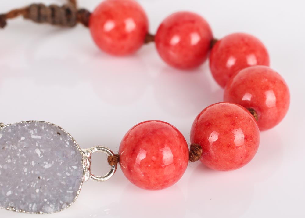 Nina Nguyen Coral Bead and Druzy Quartz Bracelet