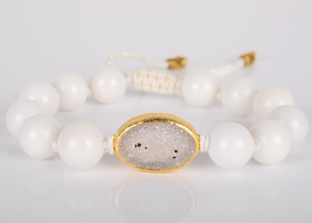 Nina Nguyen White Bead and Druzy Quartz Bracelet