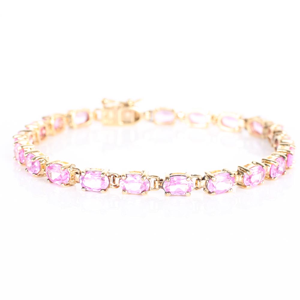 Gold Over Sterling Silver Pink Cubic Zirconia Bracelet