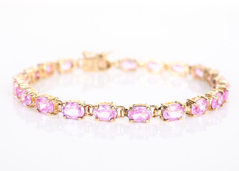 Gold Over Sterling Silver Pink Cubic Zirconia Bracelet