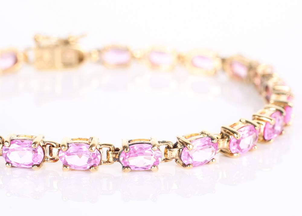 Gold Over Sterling Silver Pink Cubic Zirconia Bracelet