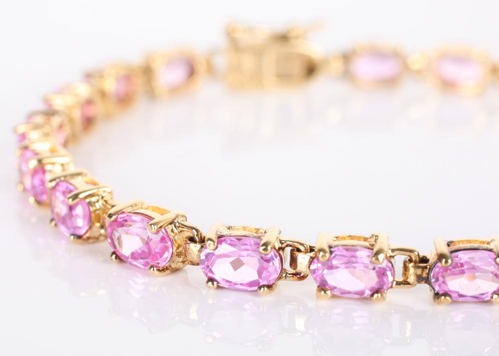 Gold Over Sterling Silver Pink Cubic Zirconia Bracelet