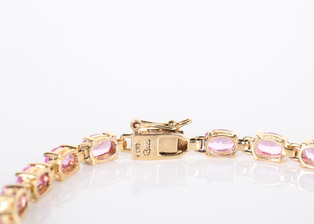 Gold Over Sterling Silver Pink Cubic Zirconia Bracelet