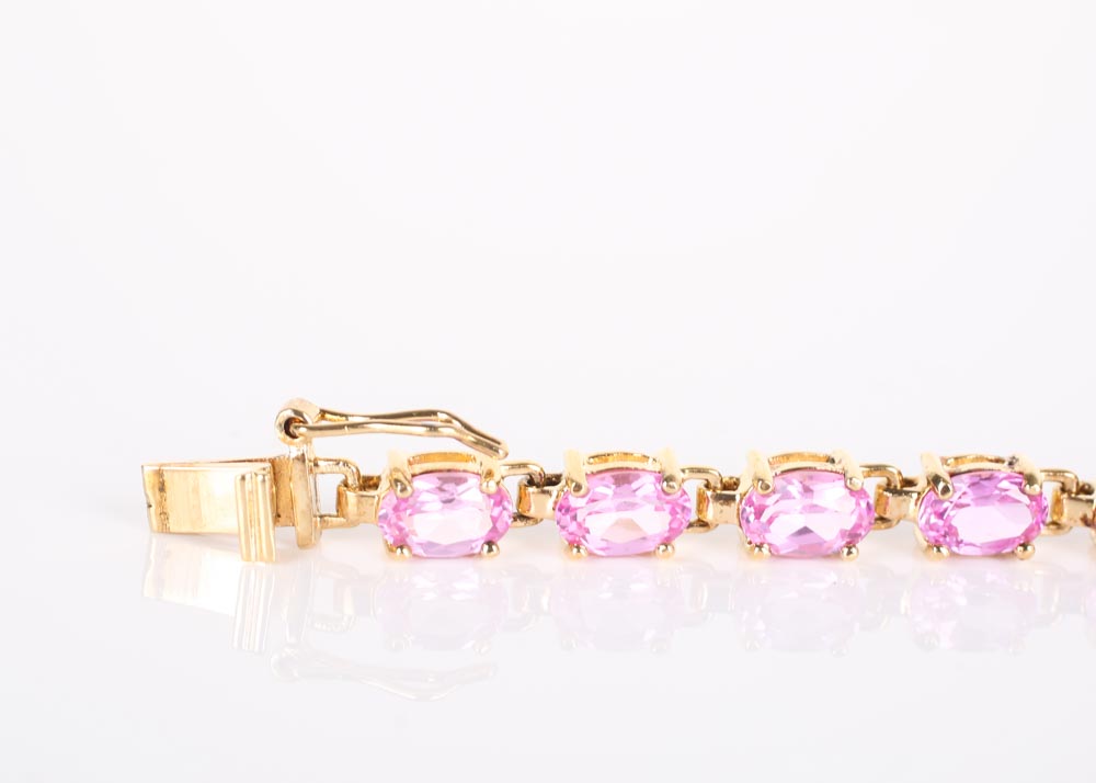 Gold Over Sterling Silver Pink Cubic Zirconia Bracelet