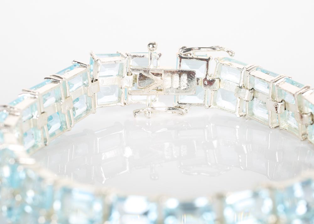 Double Row 59.80 ctw Blue Topaz Sterling Silver Bracelet