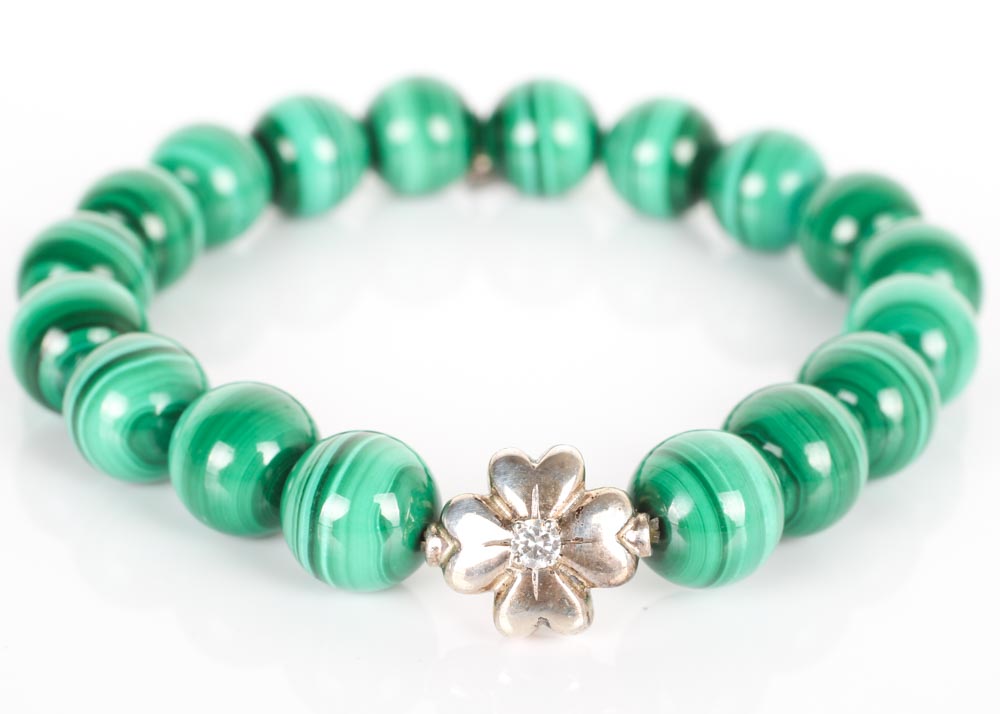 Anzie Sterling Silver and Malachite Bead Bracelet