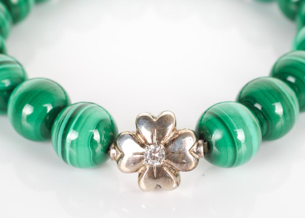 Anzie Sterling Silver and Malachite Bead Bracelet