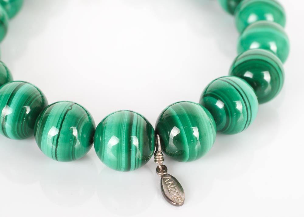 Anzie Sterling Silver and Malachite Bead Bracelet