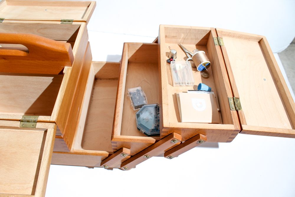 Vintage Wood Sewing Box