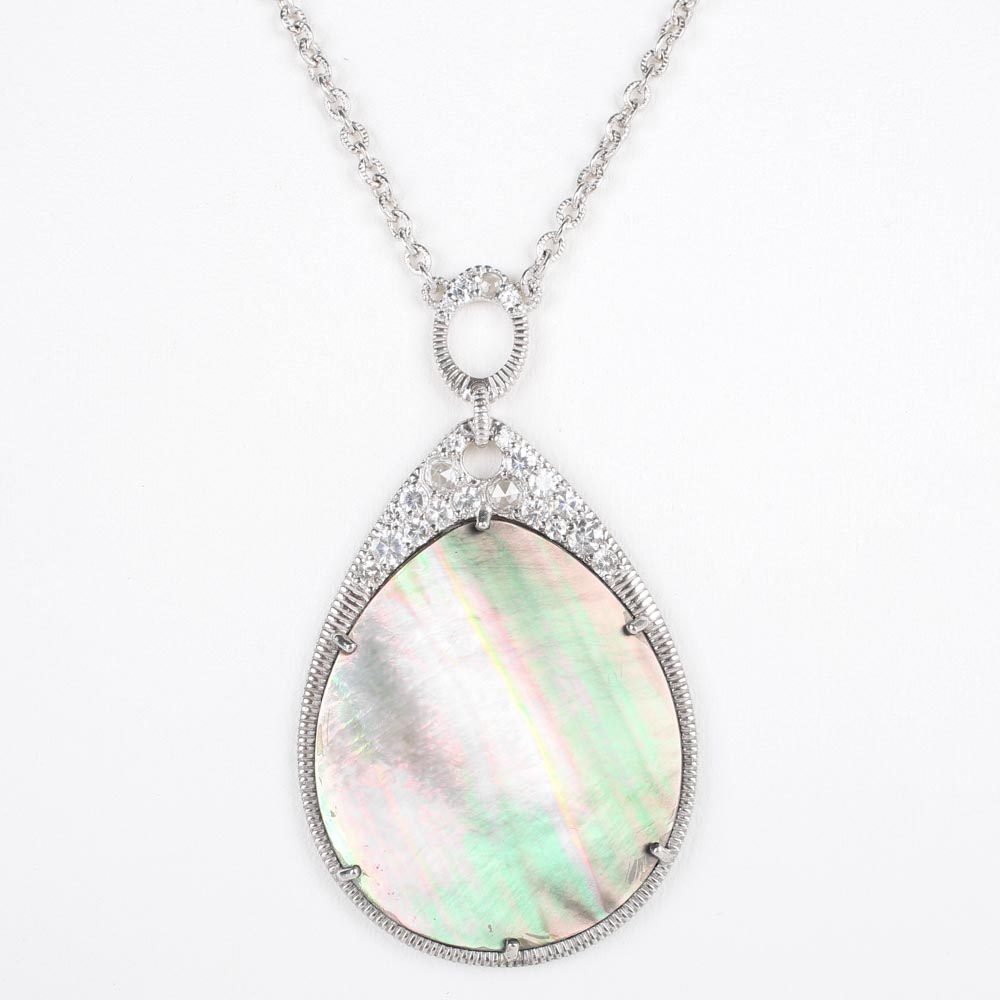 Judith Ripka Mother of Pearl and 1.00 CTW White Sapphire Pendant Necklace