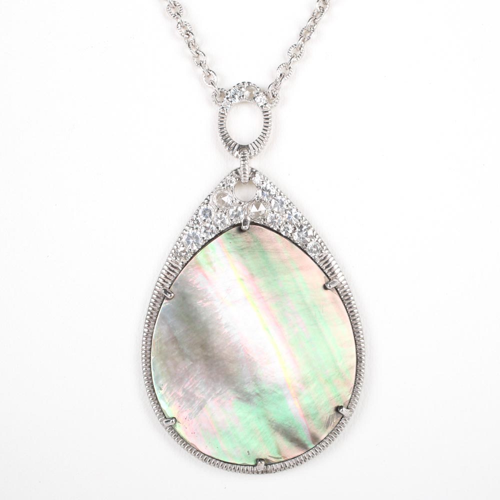 Judith Ripka Mother of Pearl and 1.00 CTW White Sapphire Pendant Necklace