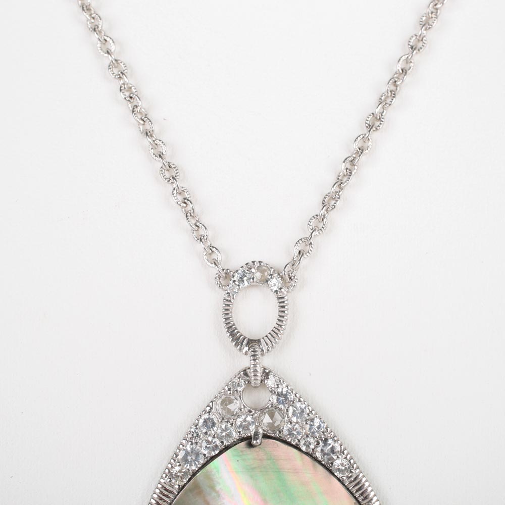 Judith Ripka Mother of Pearl and 1.00 CTW White Sapphire Pendant Necklace