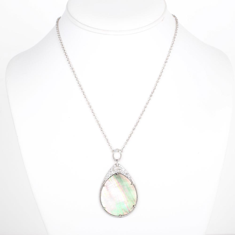 Judith Ripka Mother of Pearl and 1.00 CTW White Sapphire Pendant Necklace