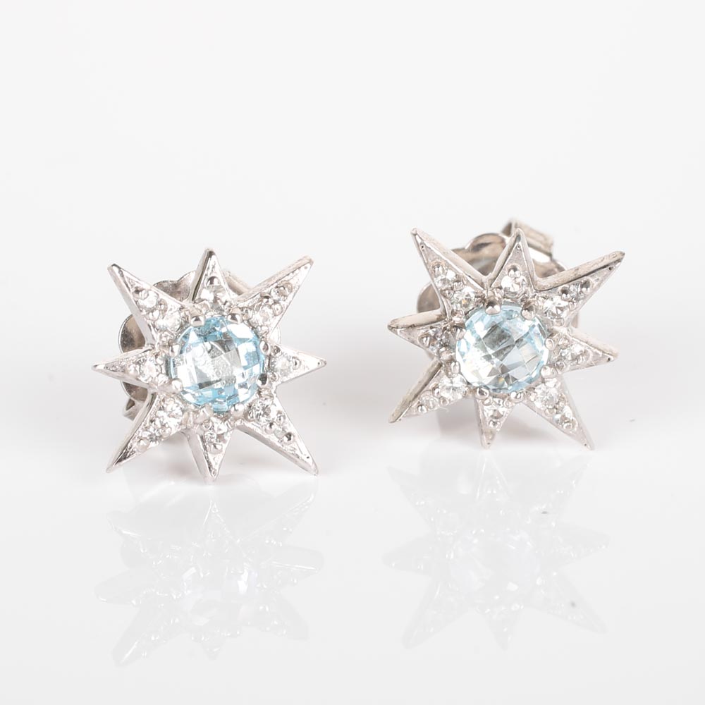 Anzie Sterling Silver Blue Topaz Pendant Necklace and Earrings