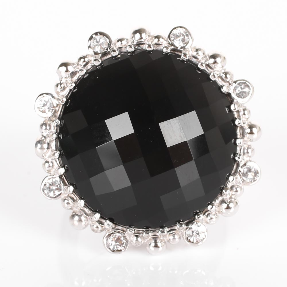 Anzie Sterling Silver Black Onyx and Crystal Ring