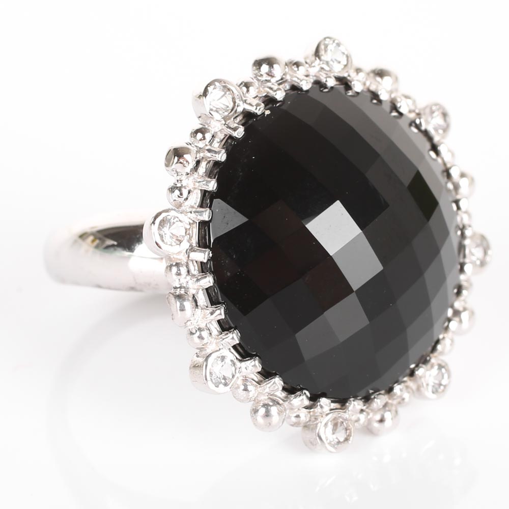 Anzie Sterling Silver Black Onyx and Crystal Ring