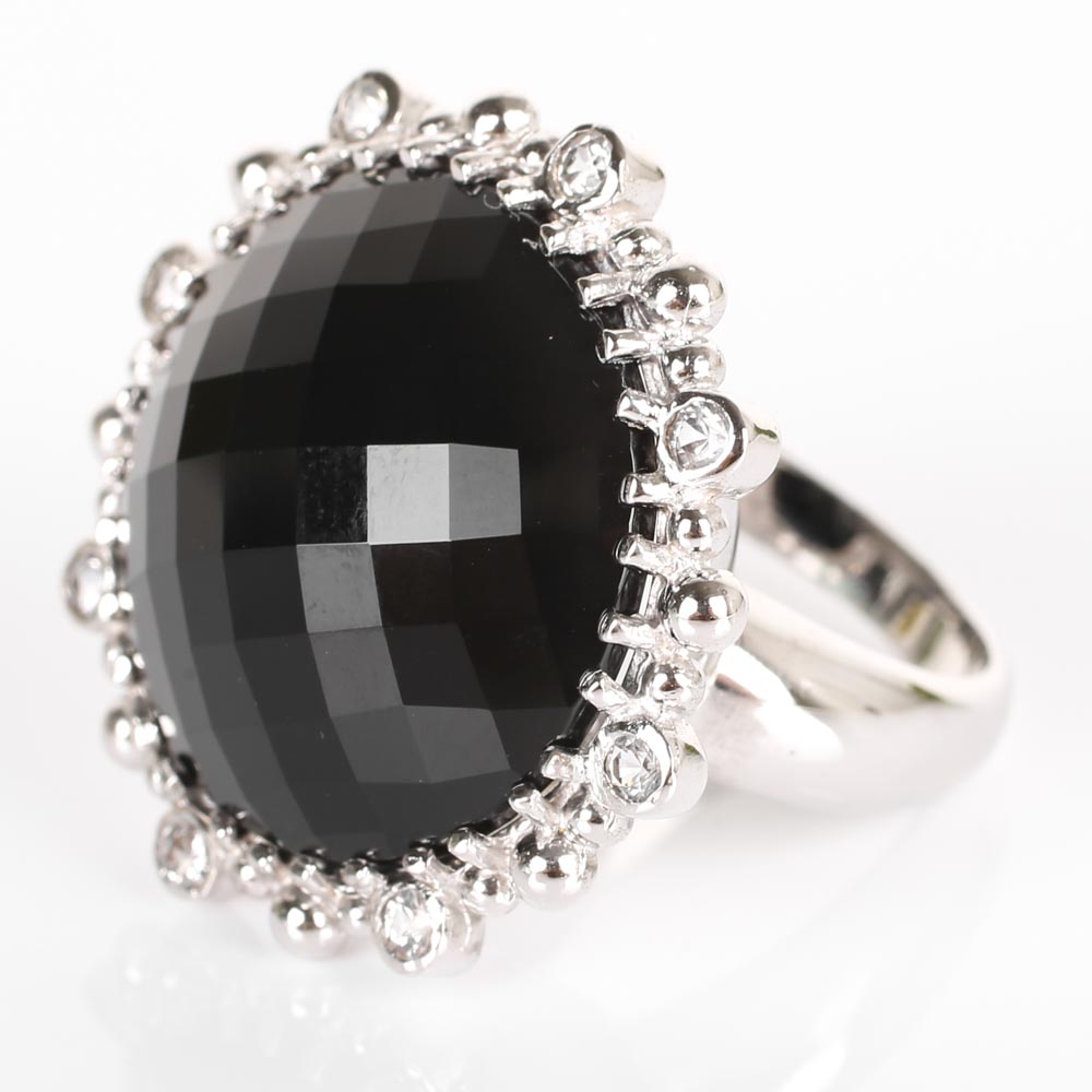 Anzie Sterling Silver Black Onyx and Crystal Ring